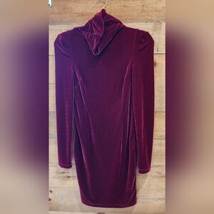 GuessVelvet Turtleneck Long-Sleeve Mini Dress - Magenta